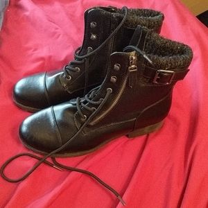 Black faux leather boots